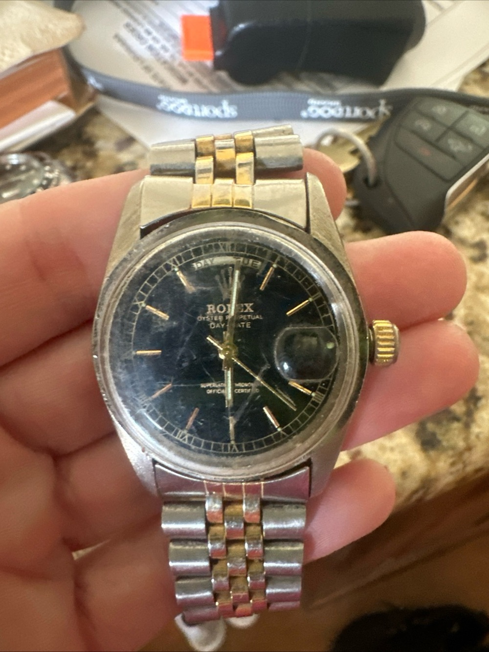 Source Unknown Two-Tone Gold and Silver Men's Watch with Black Dial